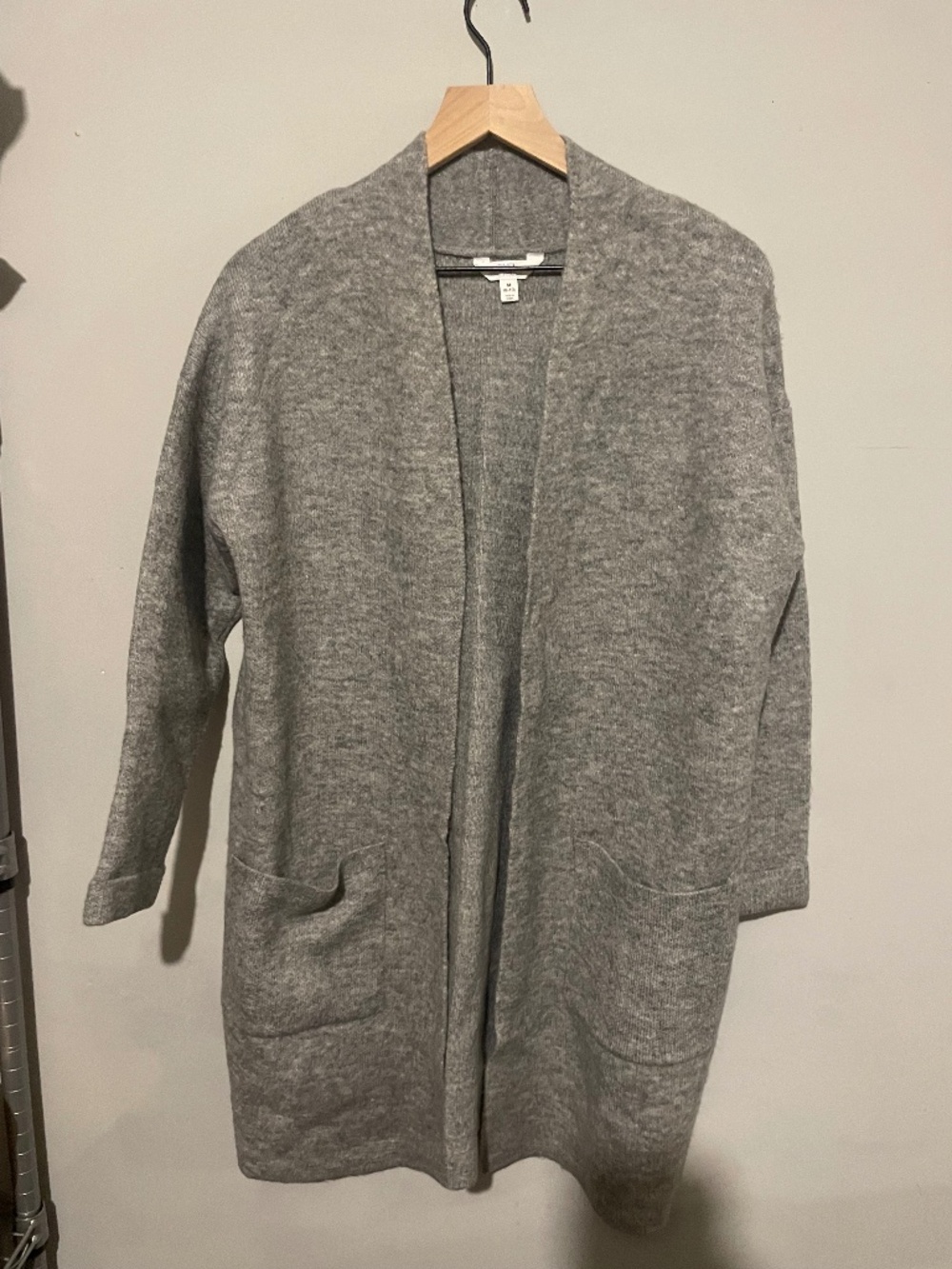 Time and true women’s medium long gray open front cardigan